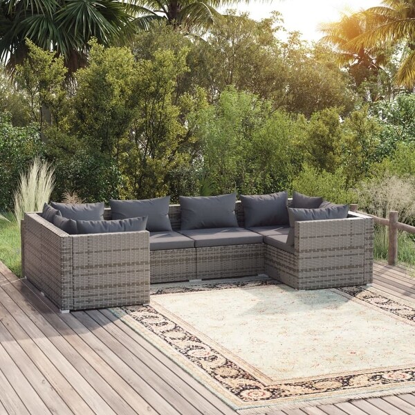 vidaXL Patio Lounge Set Outdoor Sectional Sofa Set Table Garden Poly Rattan