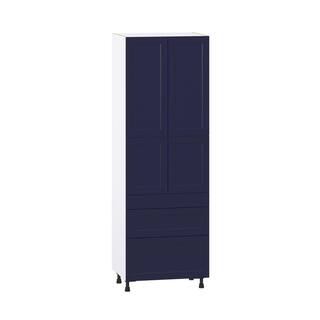 J COLLECTION Devon 30 in. W x 89.5 in. H x 24 in. D Painted Blue Shaker Assembled Pantry Kitchen Cabinet with 5 Drawers DST3D302489.5I2-DV