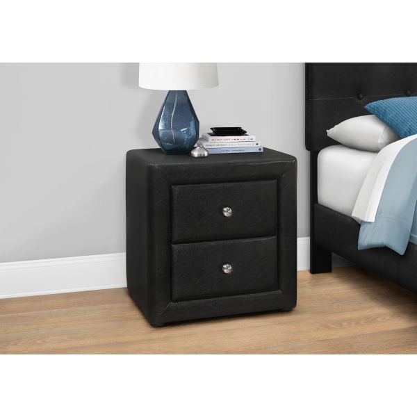 Bedroom Accent， Nightstand， End， Side， Lamp， Storage Drawer， Bedroom， Upholstered， Black Leather Look， Transitional