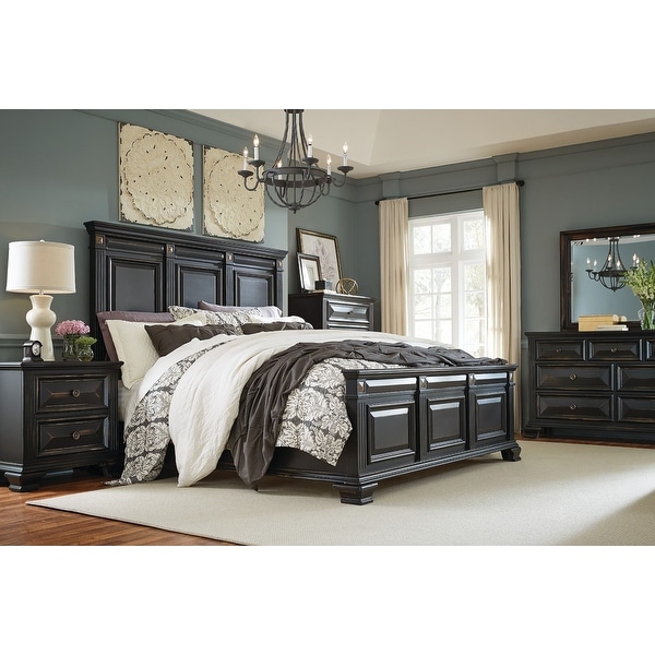 Roundhill Furniture Renova Vintage Black Wood Panel Bedroom Set - - 31294038