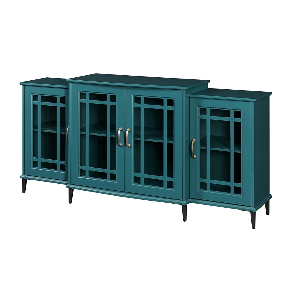 Teal Blue Console Table Buffet Cabinet with Door and Shelves