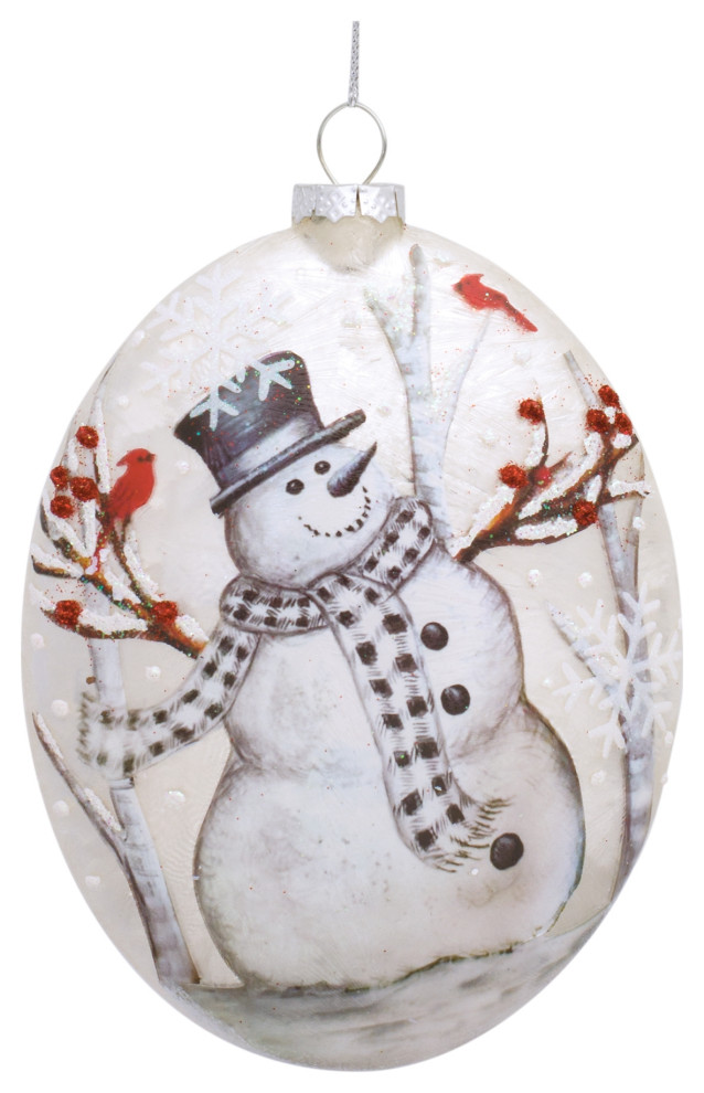 Snowman Disc Ornament (Set Of 6) 5 quotD Glass   Transitional   Christmas Ornaments   by Kolibri Decor  Houzz