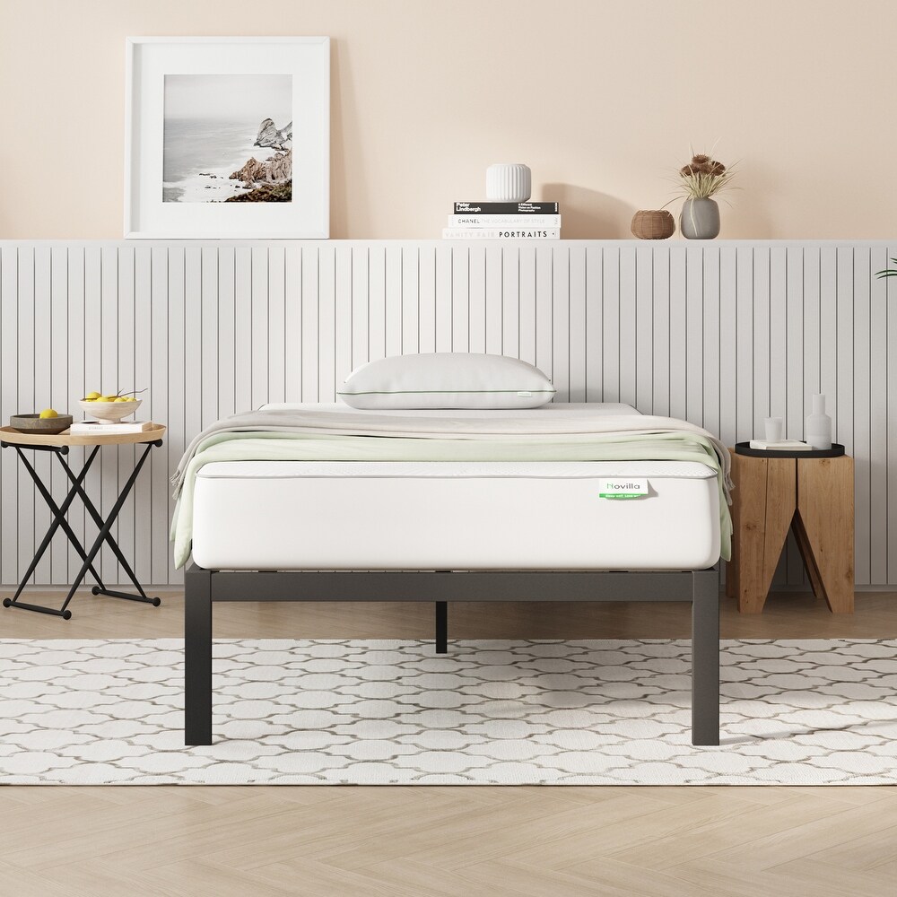 Novilla Metal Platform Bed Frame  Wood Slat Support  Black