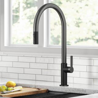 KRAUS Oletto High-Arc Single Handle Pull-Down Kitchen Faucet in Matte BlackSpot Free Black Stainless Steel KPF-2821MBSFSB