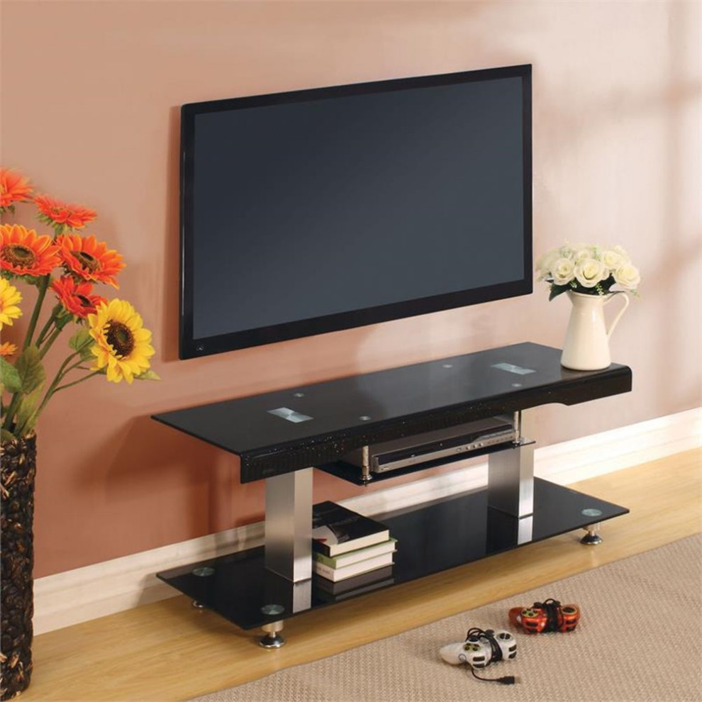 Bowery Hill Contemporary Metal 60 inch TV Console in Black Finish   Contemporary   Entertainment Centers And Tv Stands   by Homesquare  Houzz