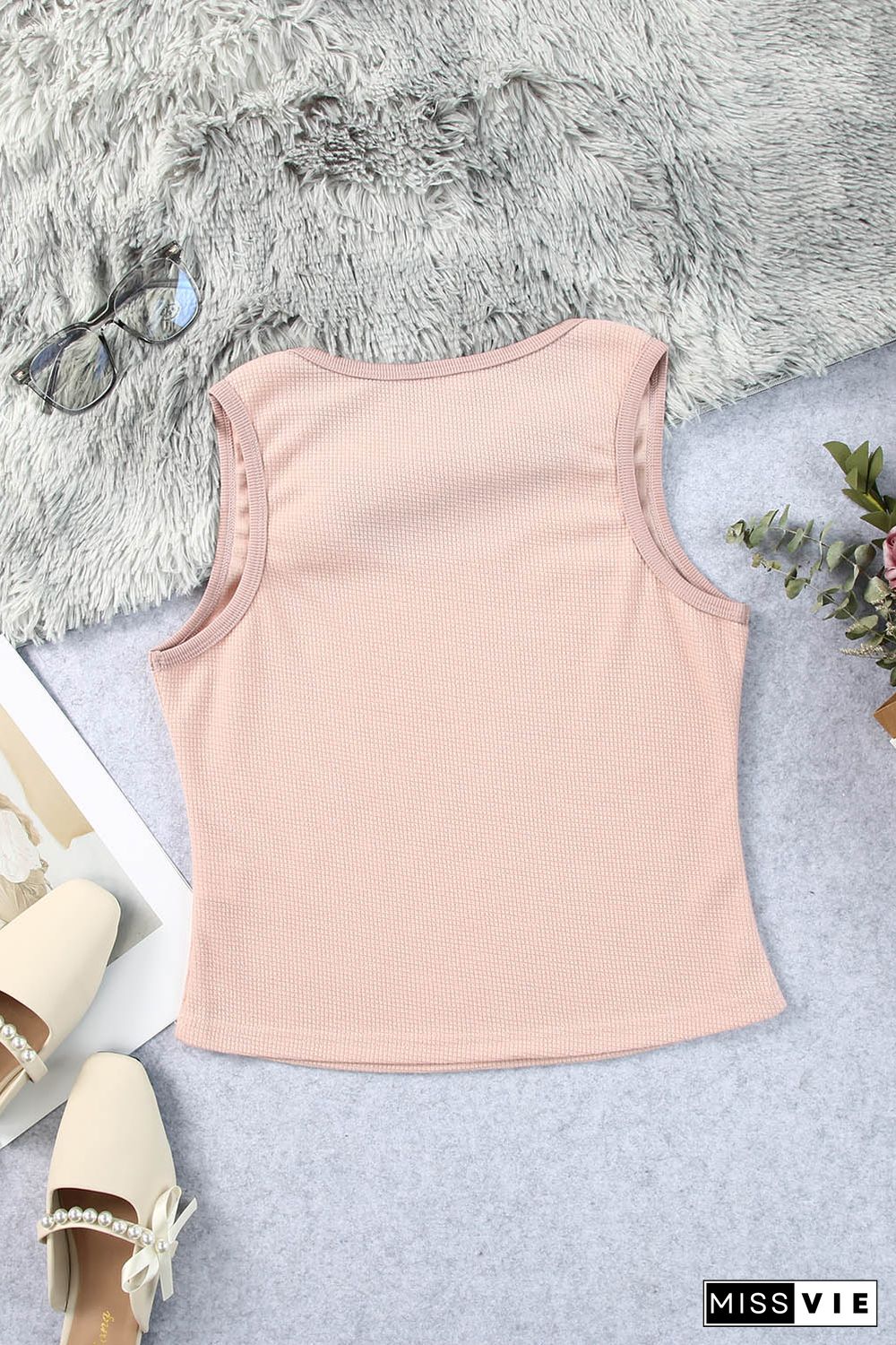 Plain Waffle Knit U Neck Tank Top