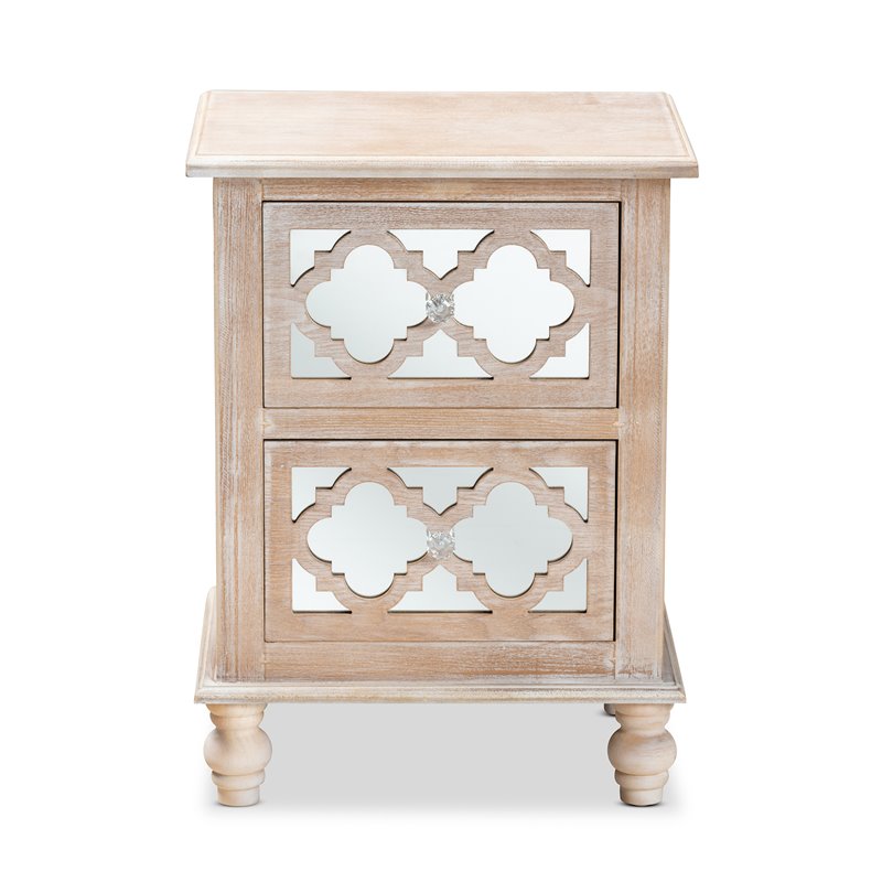 Home Square Mirror 2-Drawer Quatrefoil Nightstand Set in White-Washed (Set of 2)