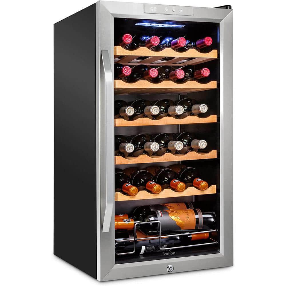 Ivation Wine Fridge Single Zone 24Bottle Free Standing Wine Cooler with Lock