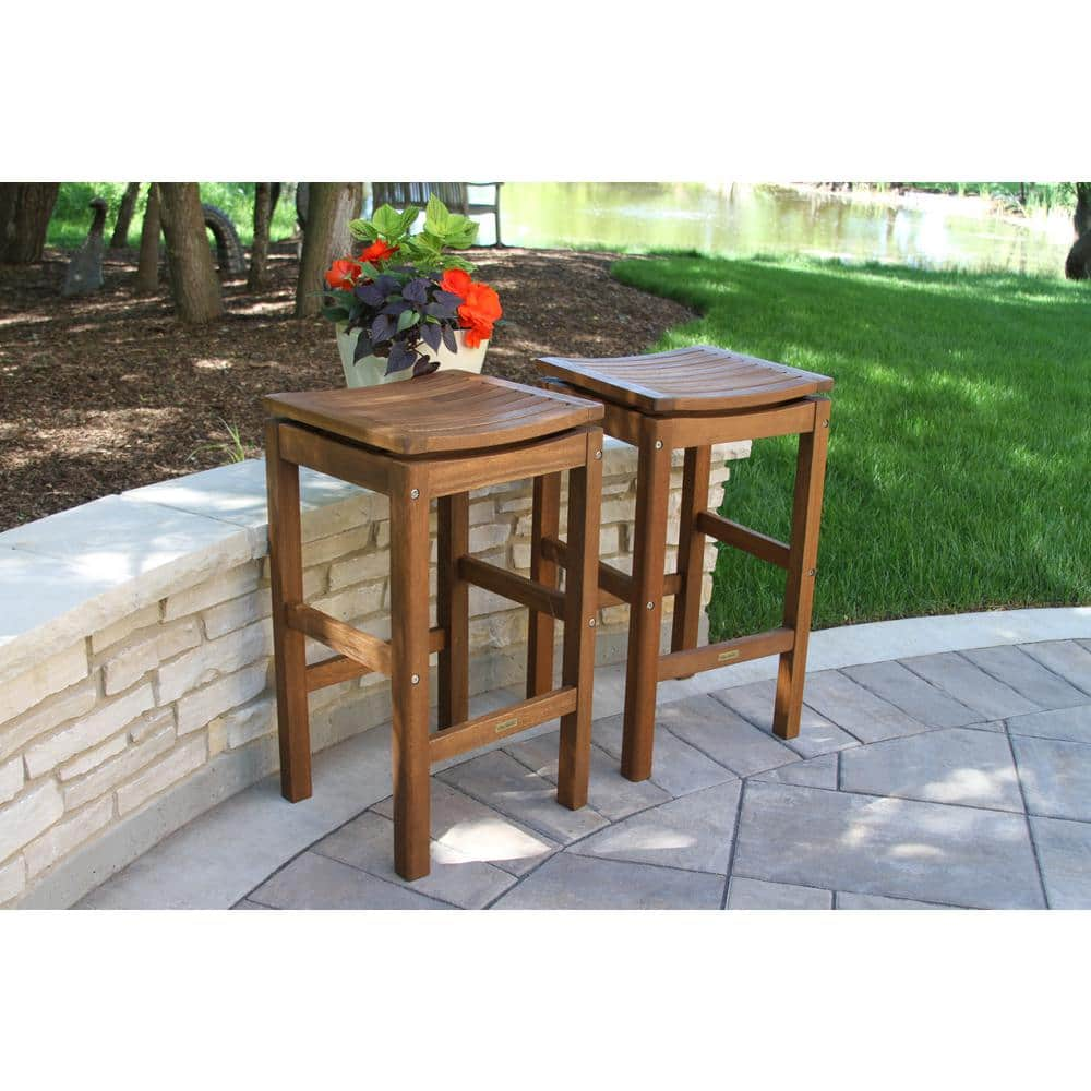 Outdoor Interiors Eucalyptus Patio Pub Height Stool (Set of 2) 50650