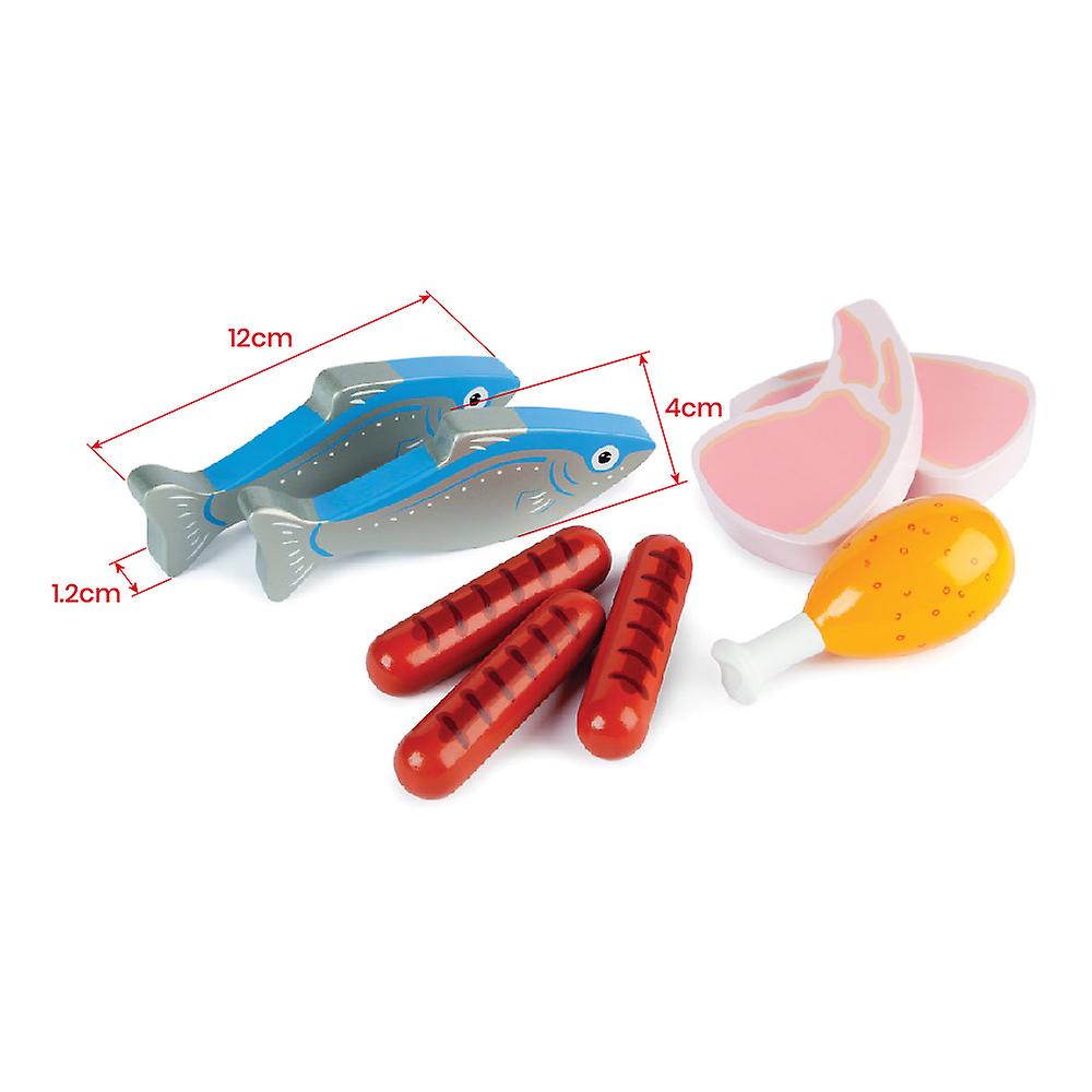 Tidlo Wooden Meat and Fish Play Food Set Pretend Kitchen Shop Accessories