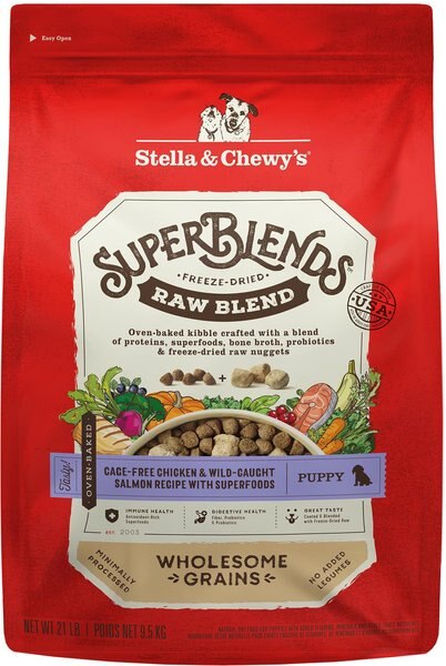 Stella and Chewy's SuperBlends Raw Blend Wholesome Grains Puppy Cage-Free Chicken and Wild Caught Salmon Recipe with Superfoods Dry Dog Food