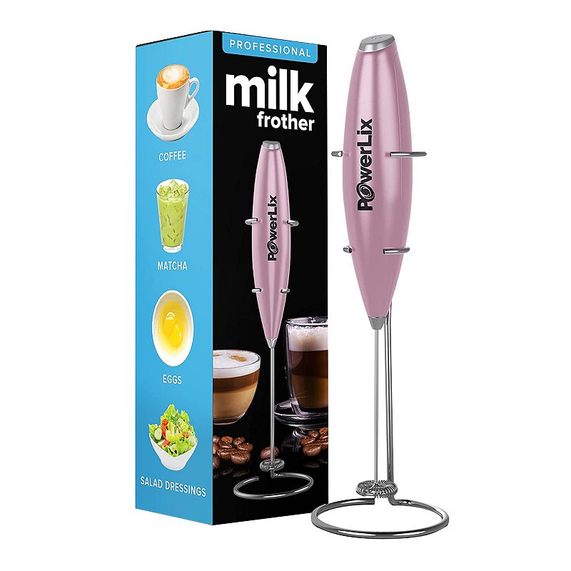 PowerLix Milk Frother Handheld Battery Operated Electric Whisk Foam Maker For Coffee - With Stainless Steel Stand Included