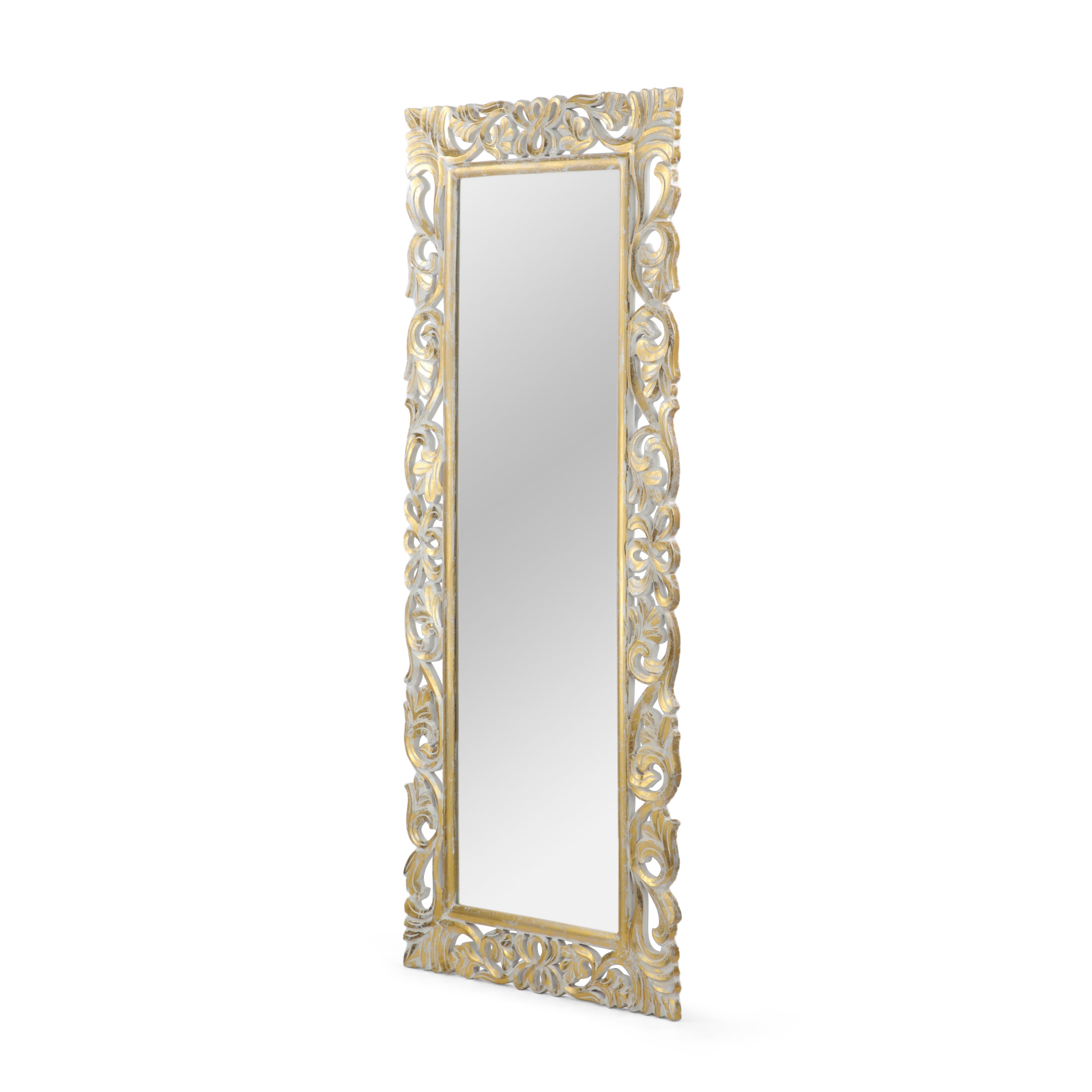 Sarah Traditional Standing Mirror with Floral Carved Frame