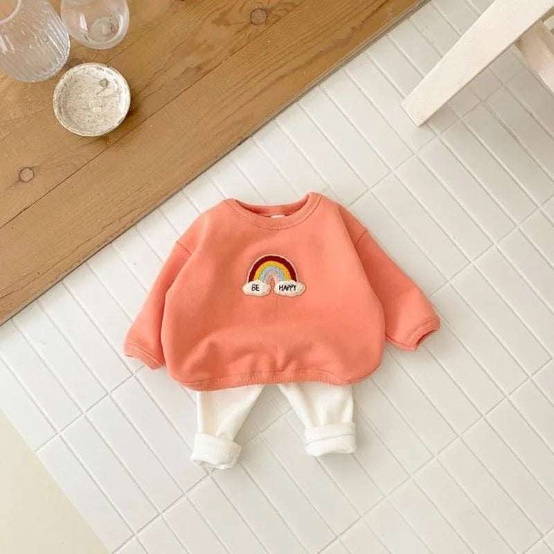 MILANCEL 2pcs Autumn New Children Baby Hoodie Set Toddler Rainbow Fleece Padded Tops + Pants Infant Outwear Clothing