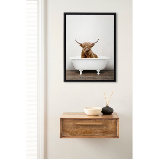 X 24 quot Sylvie Highland Cow In Tub Color Framed Canvas By Amy Peterson Black Kate amp Laurel All Things Decor