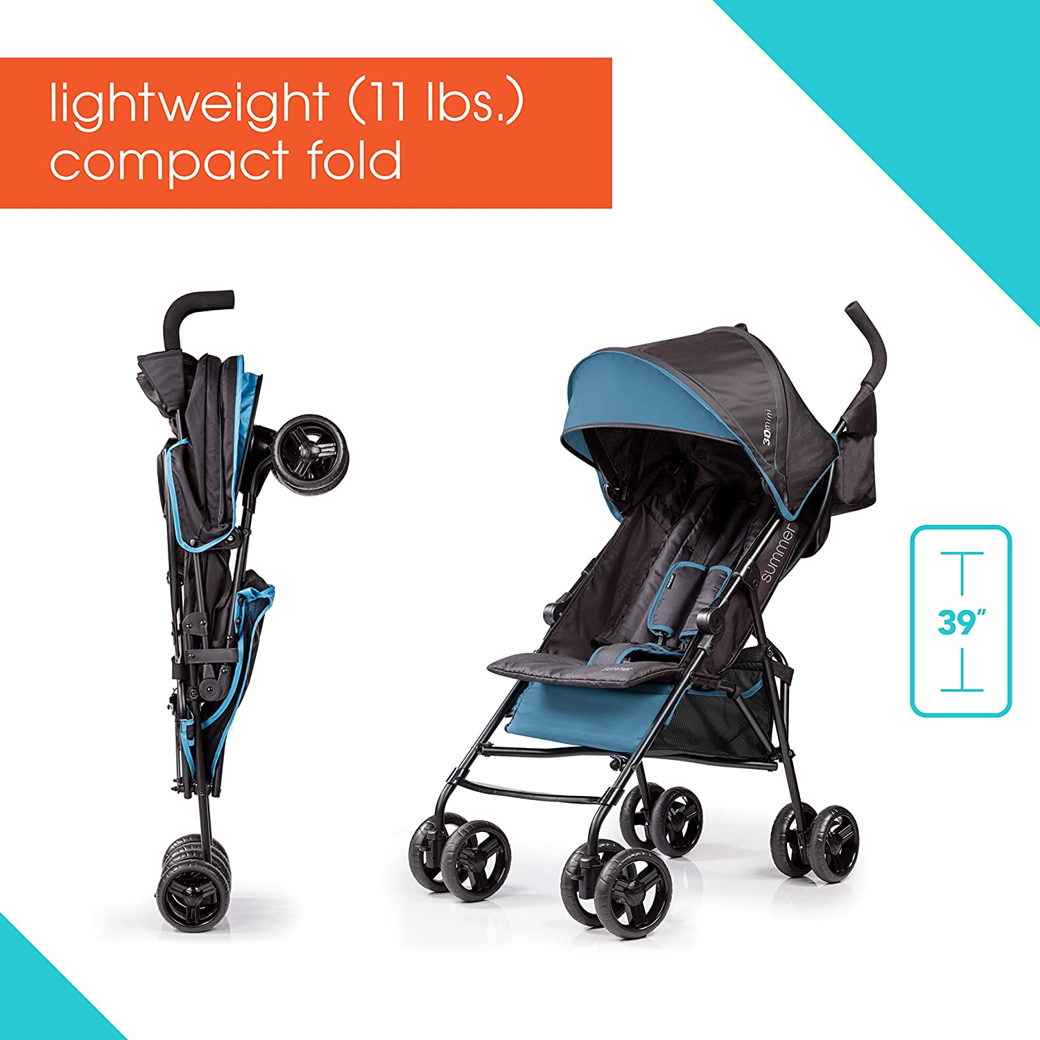 3Dmini Convenience  Stroller, Blue/Black – Lightweight Infant Stroller with Compact Fold