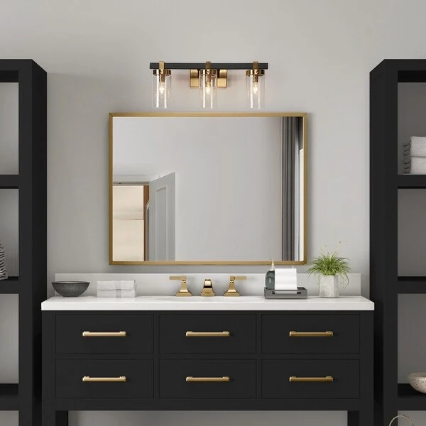 Modern Elegant 3-Light Black Gold Bathroom Vanity Light Dimmable Glass Wall Sconces