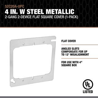 Southwire 4 in. W Steel Metallic 2-Gang 2-Device Flat Square Cover (1-Pack) 52C20A-UPC