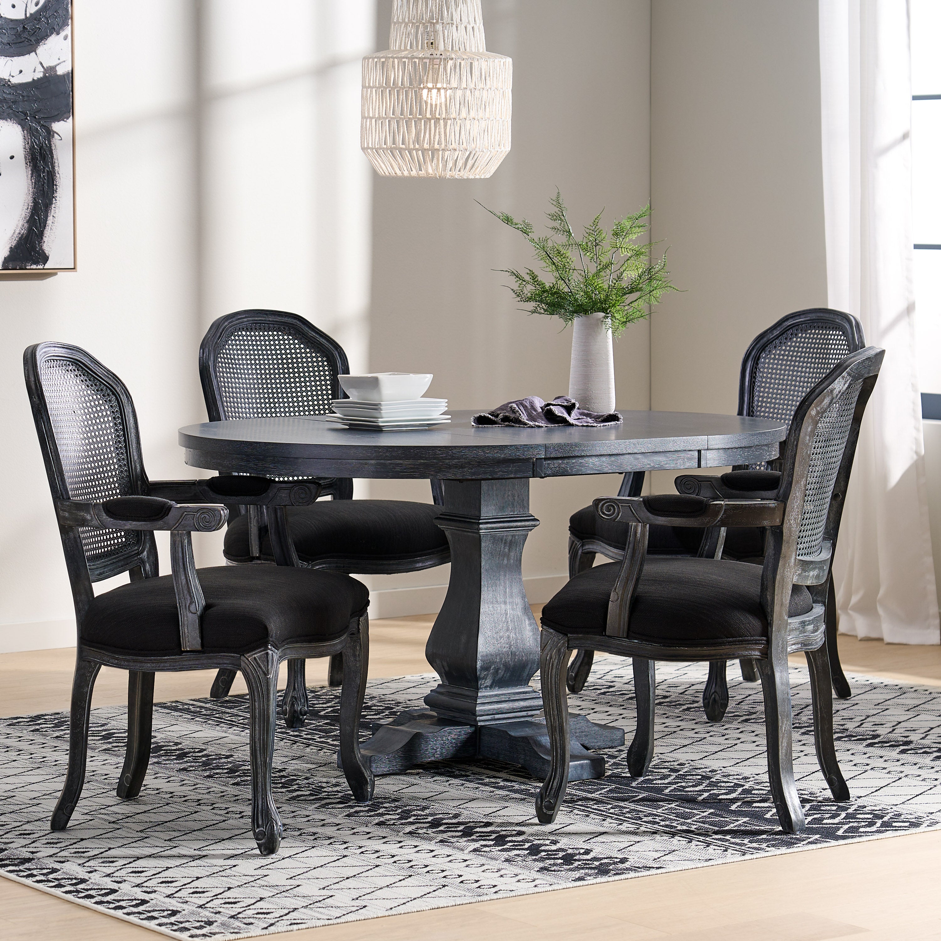 Mariette French Country Wood and Cane 5 Piece Expandable Oval Dining Set