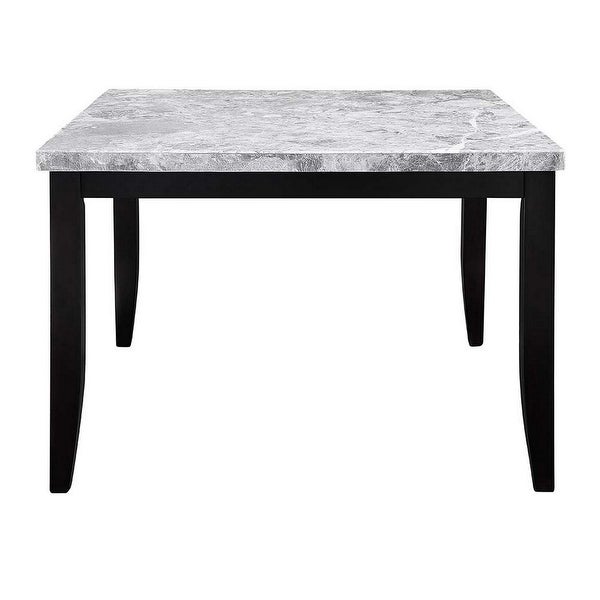 Zee 54 Inch Wood Counter Height Dining Table， Square Marble Top， Black