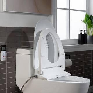 WOODBRIDGE 1-Piece 1.1GPF1.6 GPF Dual Flush Elongated Toilet in White With Advance Smart Bidet Seat HT0067