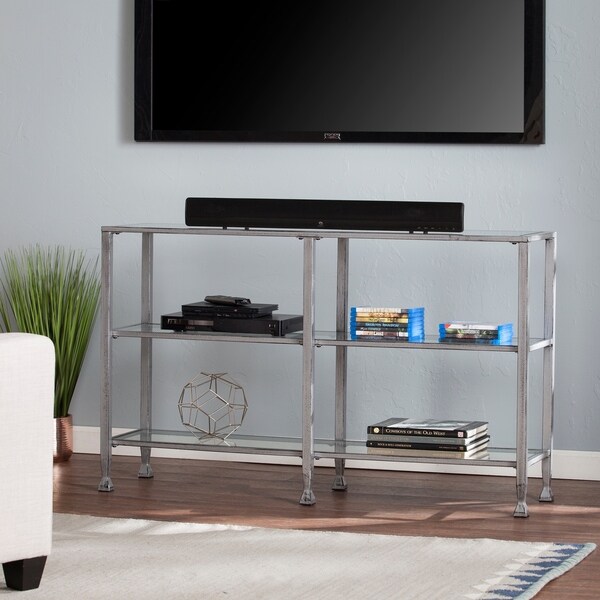 SEI Furniture Glenn Silver Metal and Glass Console Table