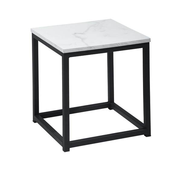 Faux Marble Coffee Table Small Square Sofa End Side Table Sturdy Black Metal Frame for Living Room Bedroom Study Room Nightstand