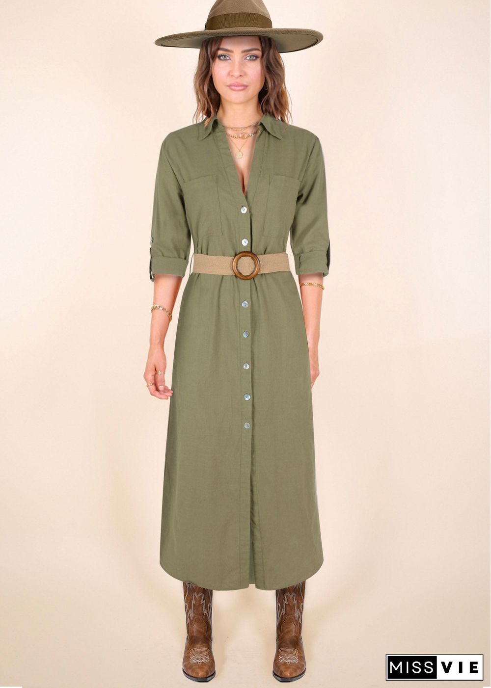 Collared Button Down Midi Dress