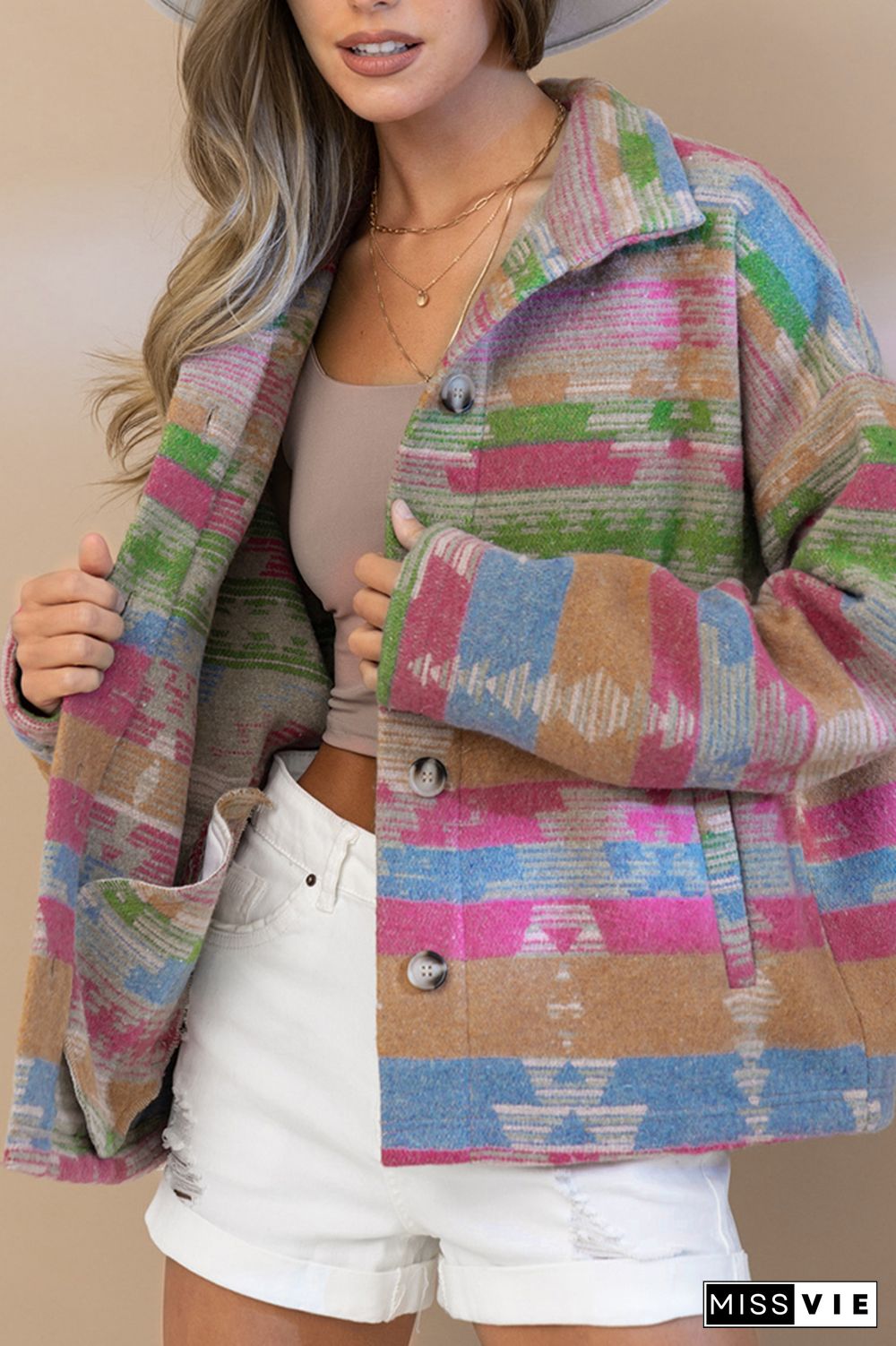 Lapel Button Up Aztec Jacket Coat