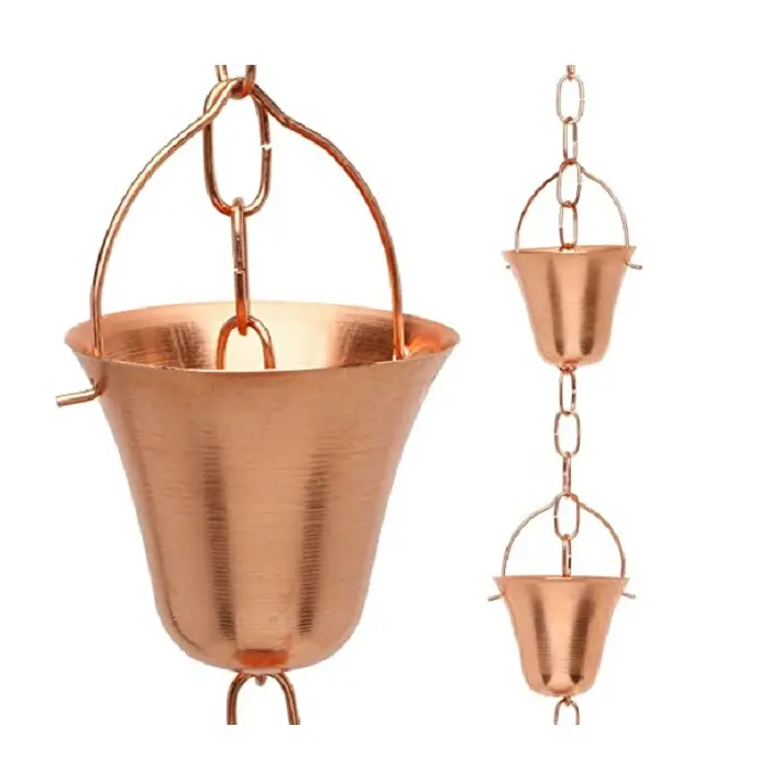 Copper Metal Hammered Bell Design Rain chain Garden suppliers for Home Outdoor Indoor decoration