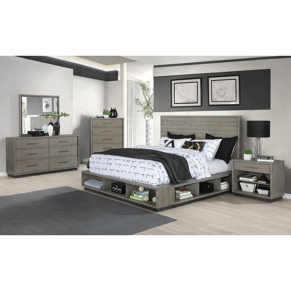 Ventura Grey Oak 3-piece Storage Bedroom Set with 2 Nightstands - - 34951232