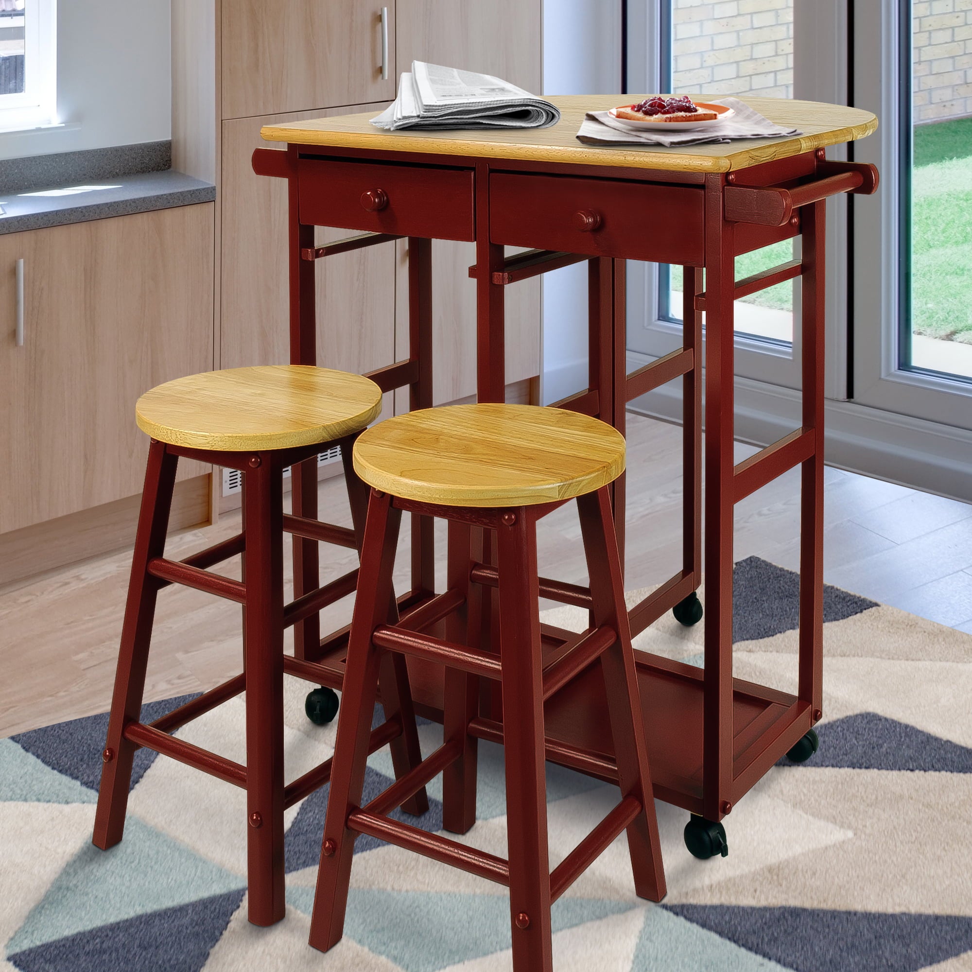 Casual Home Breakfast Cart with Drop-Leaf Table