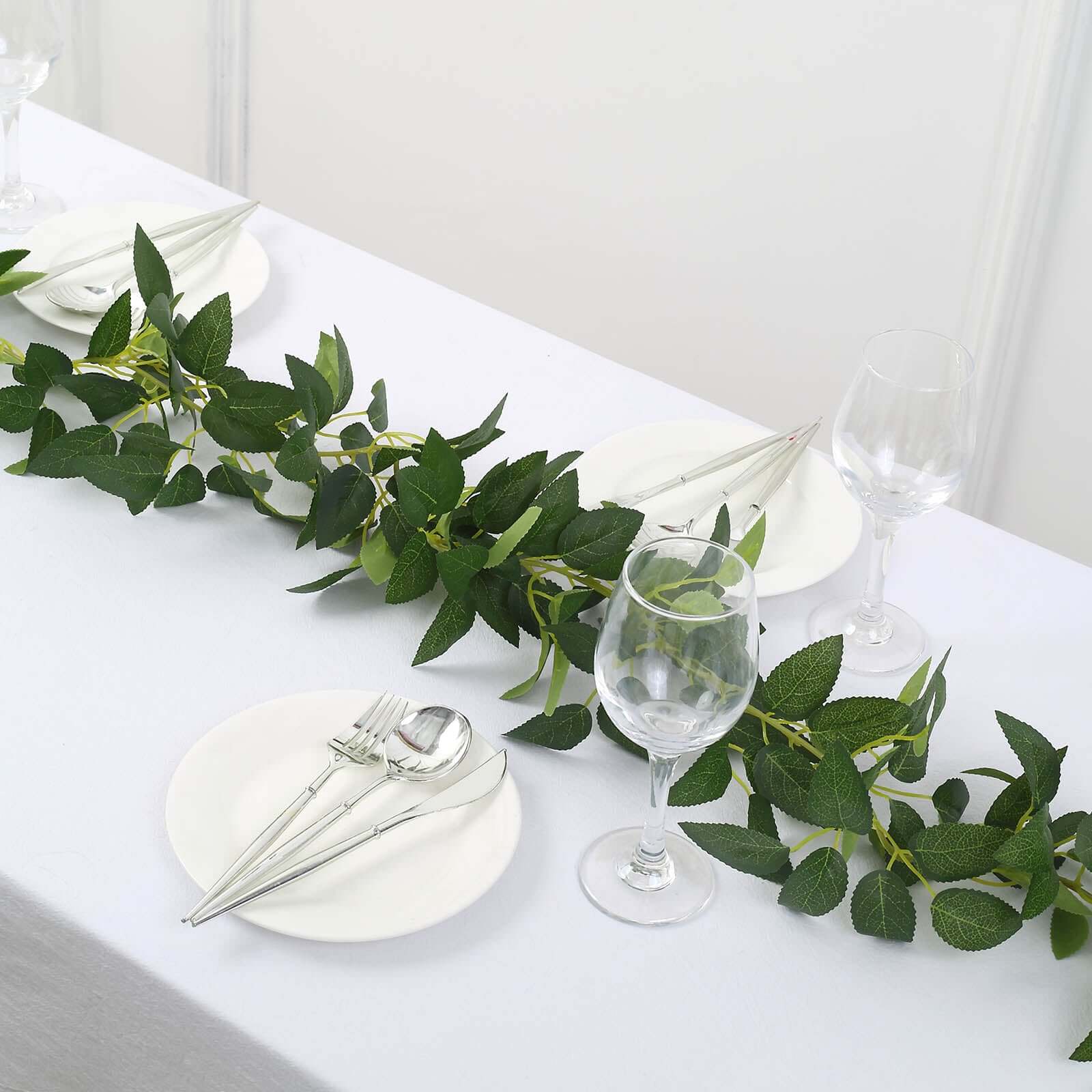 Real Touch Green Artificial Silk Rose Leaf Table Garland, Flexible Hanging Greenery Vine 6ft