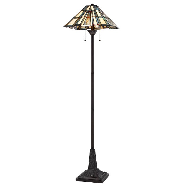 Metal resin Floor Lamp With  Stained Glass Shade Dark Bronze Cal Lighting