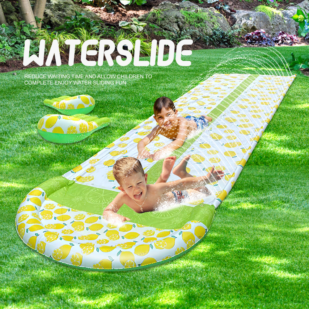 15.7 FT Double Lawn Slide Water Spraying Slip and Slide, Giant Backyard 15.7 Feet Slide with 2 Inflatable Sliding Body Boards and Built in Sprinkler, Outdoor Wet Summer Fun or Snow Sledge