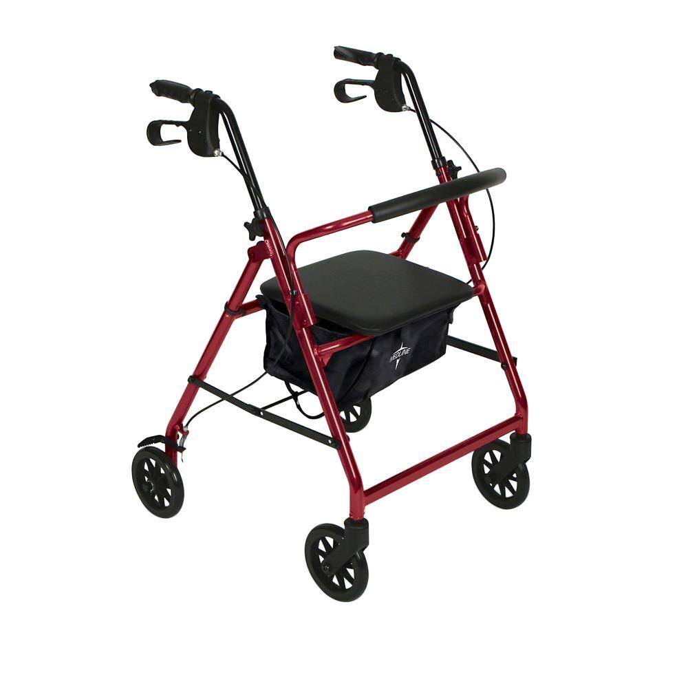 Medline Steel Lightweight Folding 4-Wheel Rollator in Red MDS86850ES8