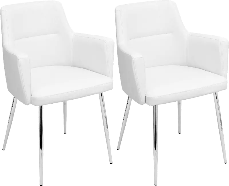 Andrew White and Chrome Dining Room Arm Chair (Set of 2)