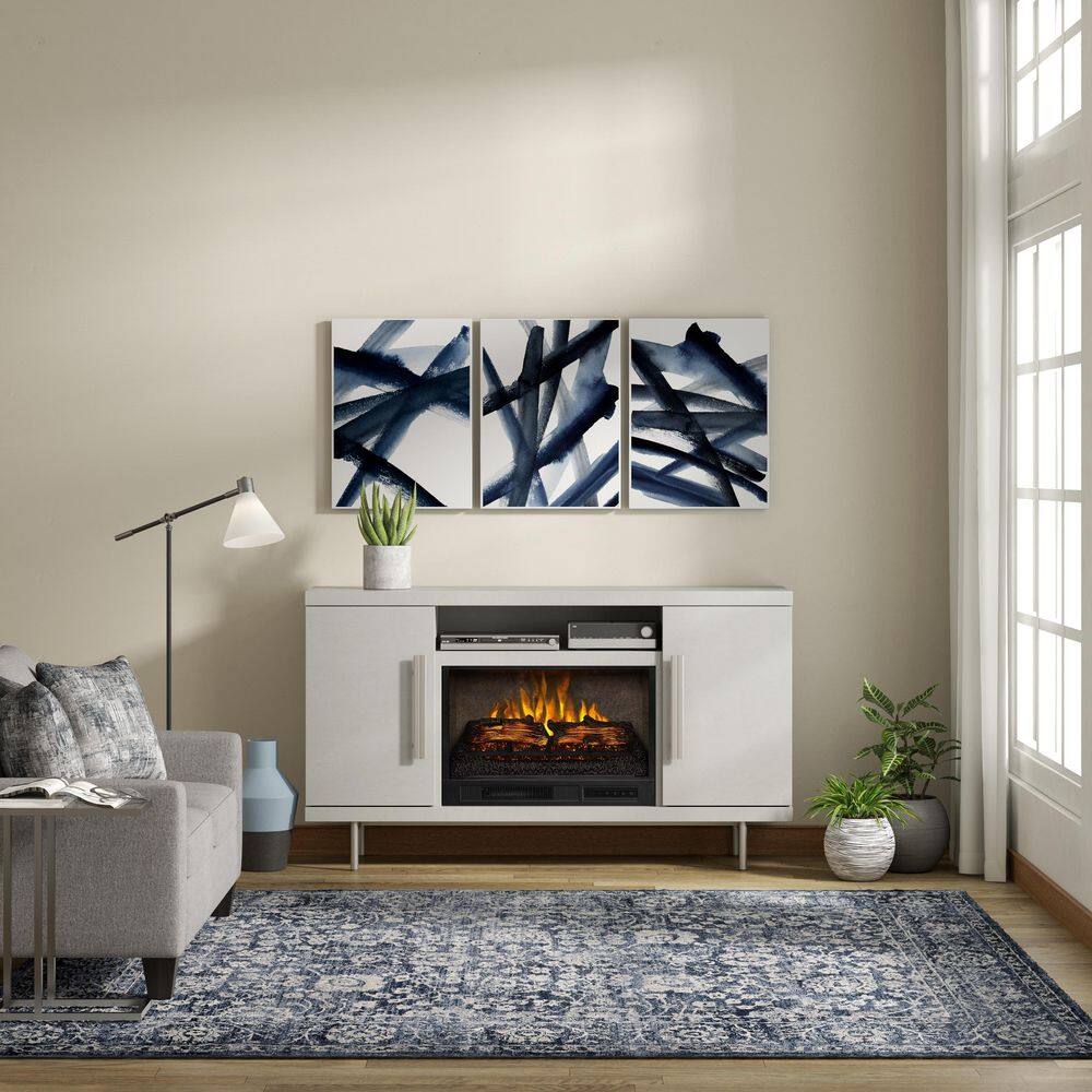 SCOTT LIVING Cestoni 60 in. Freestanding Media Console Wooden Electric Fireplace in White HDSLFP60L-3B