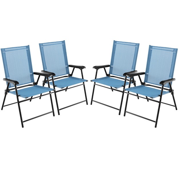 Tangkula Set Of 4 Patio Folding Chairs Outdoor Portable Pack Lawn Chairs W Armrests