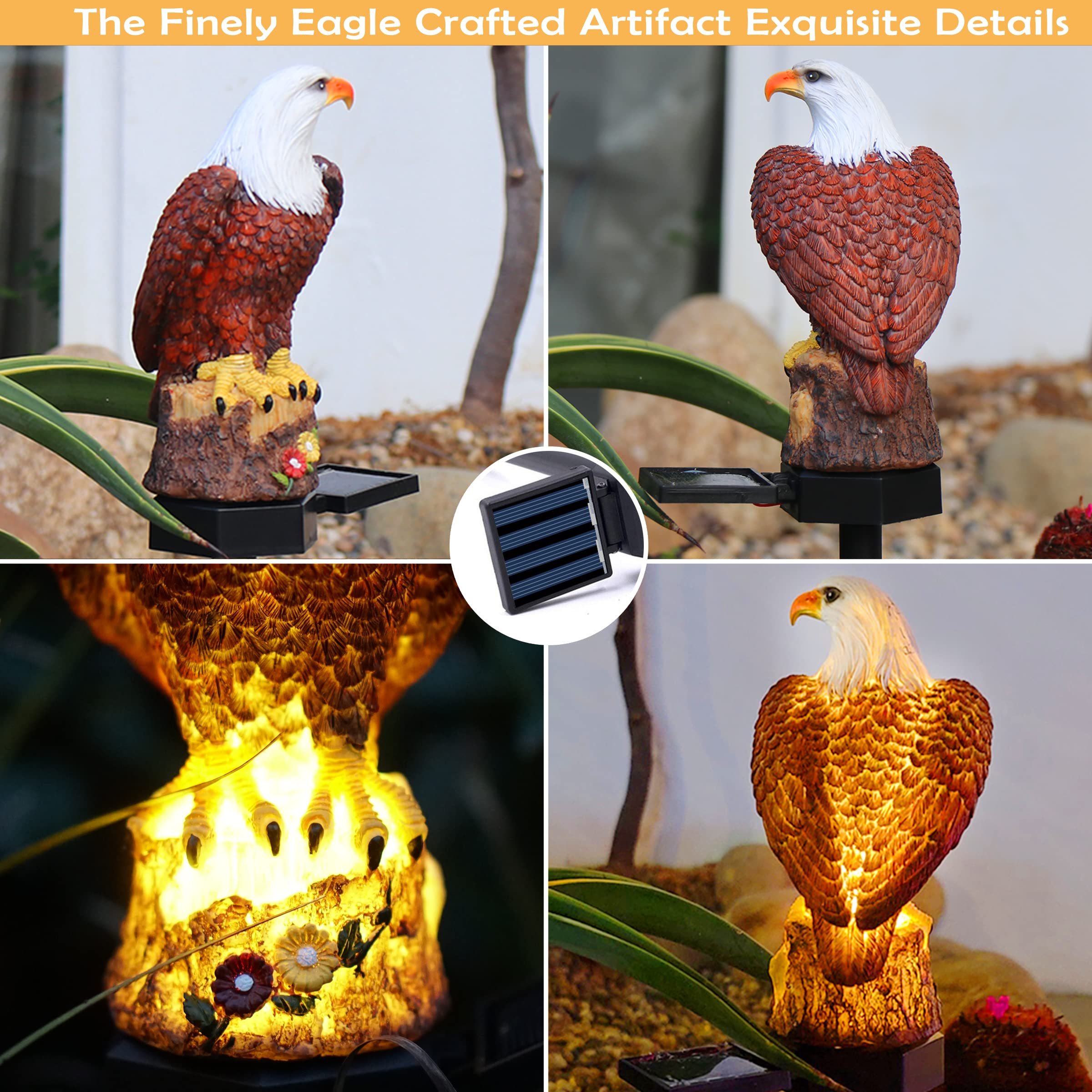 (Last Day Promotion-SAVE 65% OFF)Resin Eagle Solar Power Waterproof LED Warm Lights With Pilings(2 PCS/SET)-BUY 2 GET 10% OFF & FREE SHIPPING