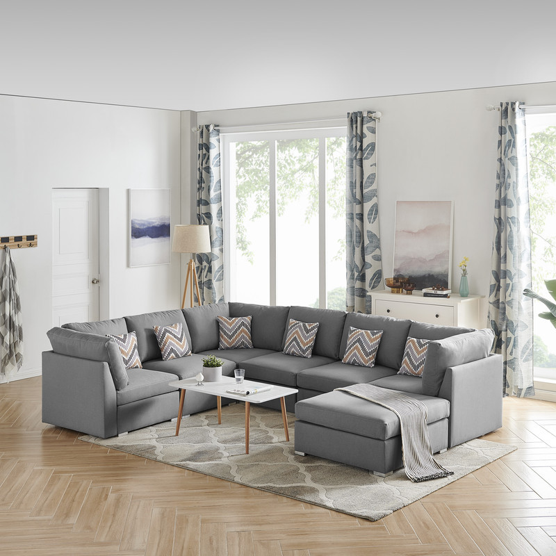 Amira Gray Fabric Reversible Modular Sectional Sofa with Ottoman and Pillows   Contemporary   Sectional Sofas   by PARMA HOME  Houzz