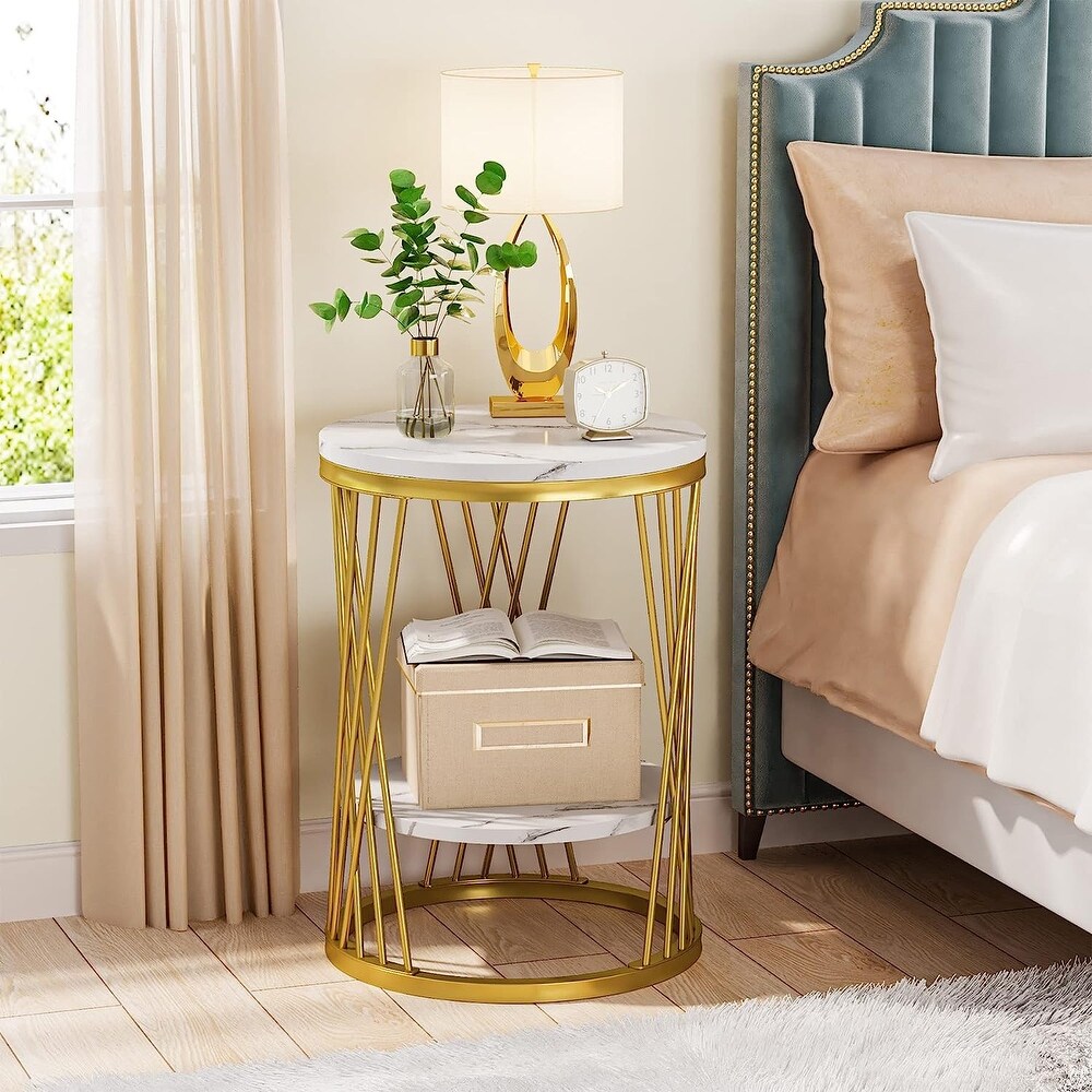 2 Tier Bedside Table Nightstand Slim Coffee Snack Table