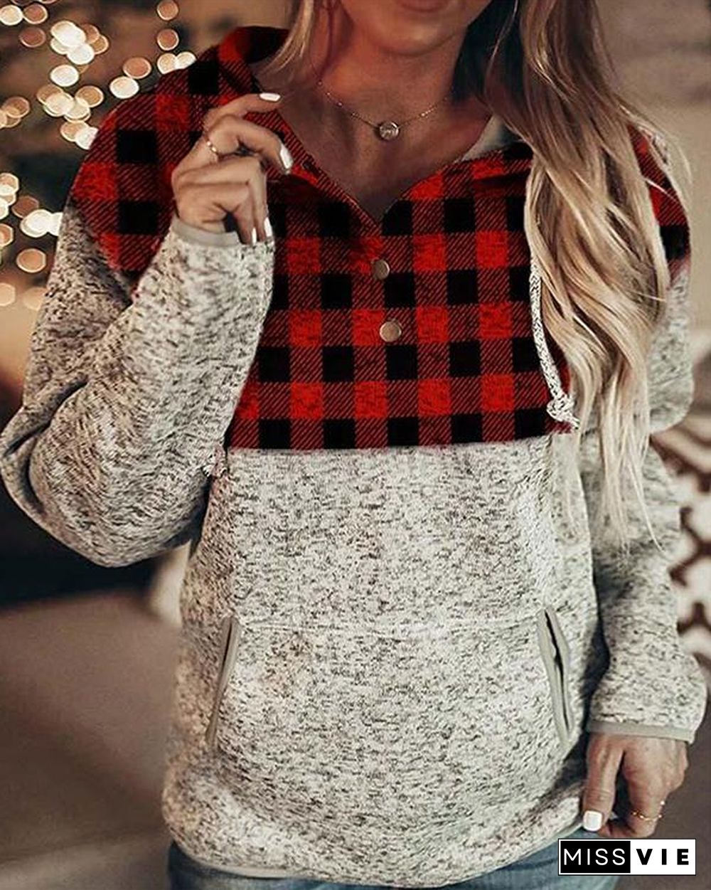 Fashion Plaid Hooded Sweatshirt