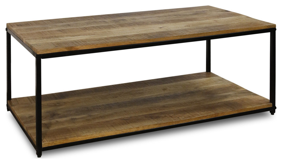 Rustic Coffee Table  Rectangle Top  Lower Open Shelf With Natural Mango Finish   Industrial   Coffee Tables   by Declusia  Houzz