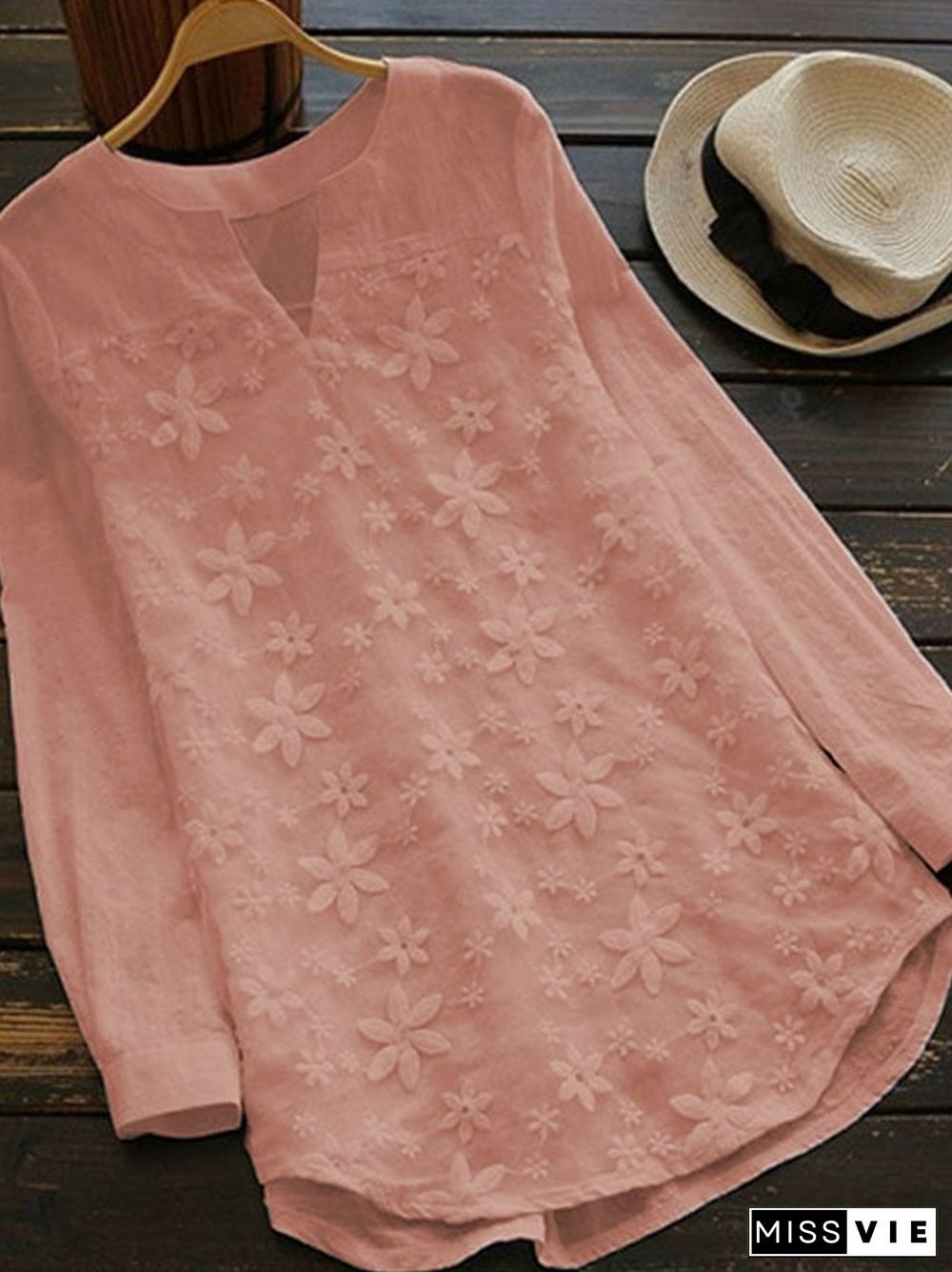 Women's lace embroidered long-sleeved shirt