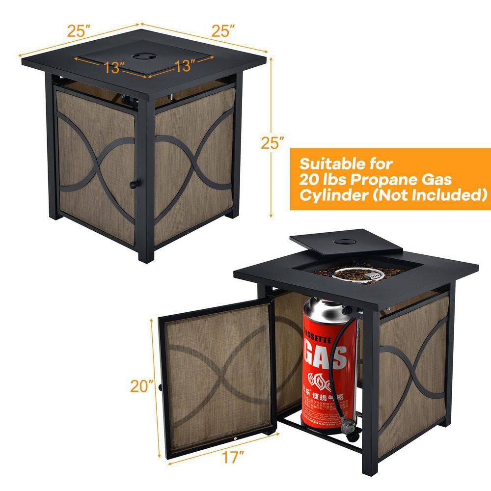 HONEY JOY 25 in. Square Metal Propane Outdoor Fire Pit Table 40000 BTU Gas Patio Firetable for Backyard Garden Deck TOPB005480