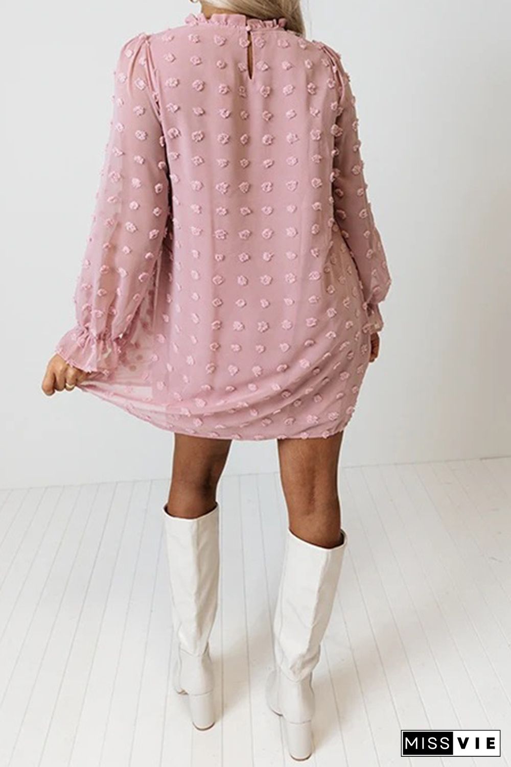 Sweet Chiffon Jacquard Bubble Long Sleeves Mini Dress Wholesale