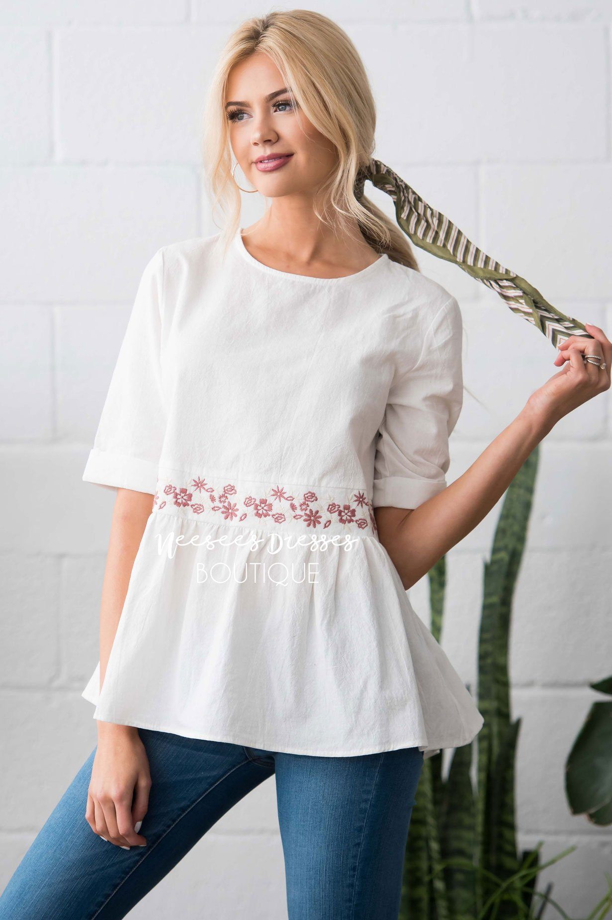 Peplum Embroidered Baby Doll Top