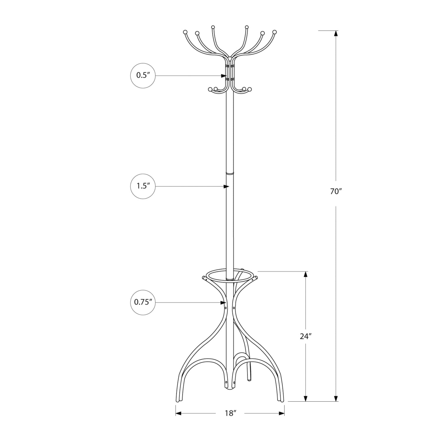 Coat Rack， Hall Tree， Free Standing， 12 Hooks， Entryway， 70