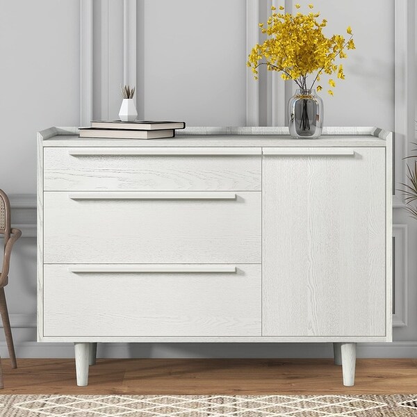 3-Drawer Dresser with Cabinet Storage Chest， Nursery Dresser Organizer Wood Dresser of Drawers for Bedroom - as picture - - 37668663